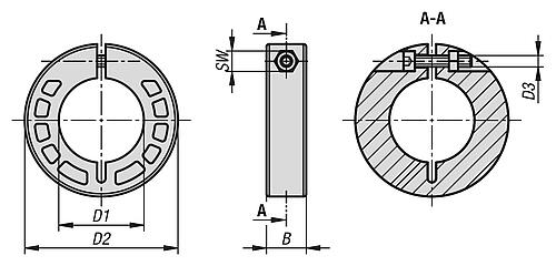 KLEMMRING INNEN GESCHLITZT, D1=50, D2=78, D3=M06, B=18, KUNSTSTOFF, KOMP:EDELSTAHL – Bild 2