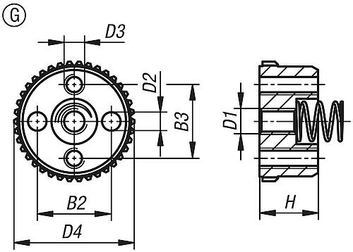 RASTELEMENT MIT AUßENVERZAHNUNG, FORM:G, D4=33, N=46, H=13, STAHL BRÜNIERT, KOMP:EDELSTAHL – Bild 2