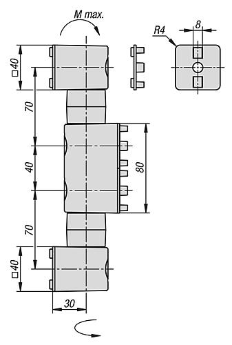 FRIKTIONSGELENK, DOPPELT GR.40/80/40, I, NB=8, Nm=2X12 ALUMINIUM – Bild 2