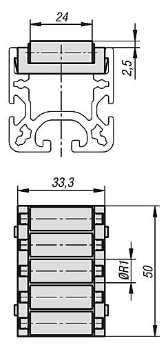 ROLLENELEMENT F.ROLLENSCHIENEN KOMPAKT, KUNSTSTOFF ROT, R1=9, F=100 – Bild 2