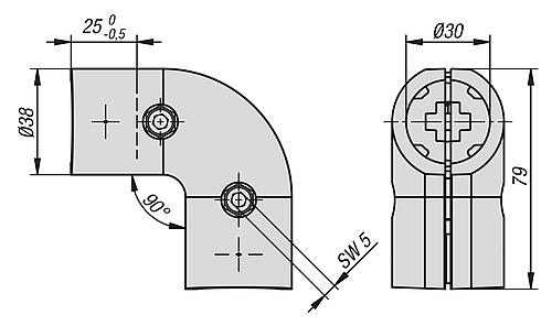 STOßVERBINDER 90° Ø30 MIT VERDREHSICHERUNG, TYP I, P=Ø30 ALUMINIUM – Bild 2