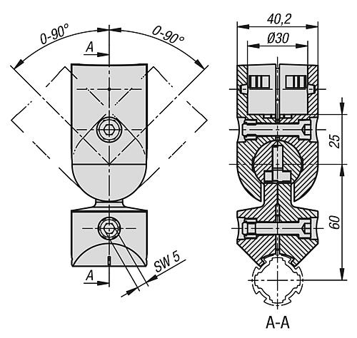 KUGELVERBINDER Ø30 MIT VERDREHSICHERUNG, TYP I, P=Ø30 ALUMINIUM – Bild 2