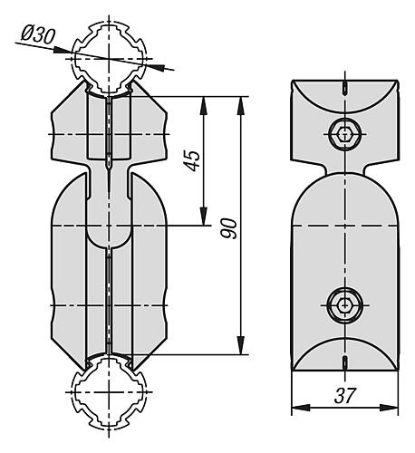 KUGEL-KREUZVERBINDER Ø30, TYP I, P=Ø30 ALUMINIUM – Bild 2