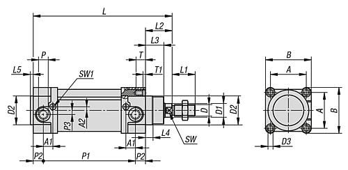 PNEUMATIKZYLINDER, NORMZYLINDER DIN ISO 15552, DOPPELTWIRKEND, AUßENGEWINDE M16X1,5, D2=50, S=250, – Bild 2