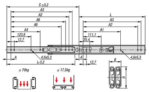 TELESKOPSCHIENE L=559 19,1X35,3, ÜBERAUSZUG S=581, Fp=52, STAHL VERZINKT, MONTAGE SEITLICH, 1 STÜCK – Bild 2