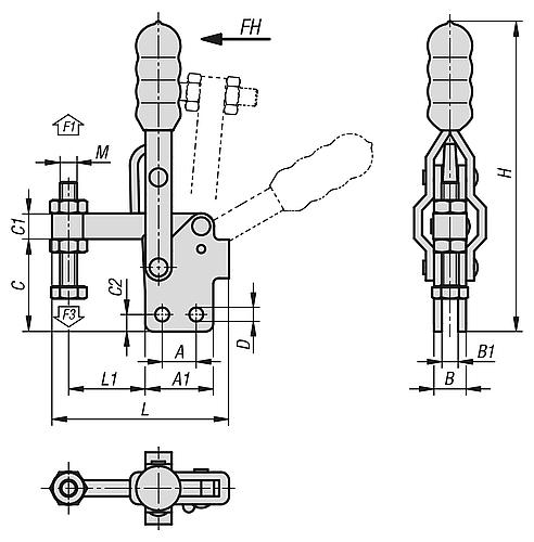 SCHNELLSPANNER, FUß SENKRECHT, STANDARD, F1=3400, FESTE ANDRUCKSPINDEL M10X80, STAHL VERZINKT, – Bild 2