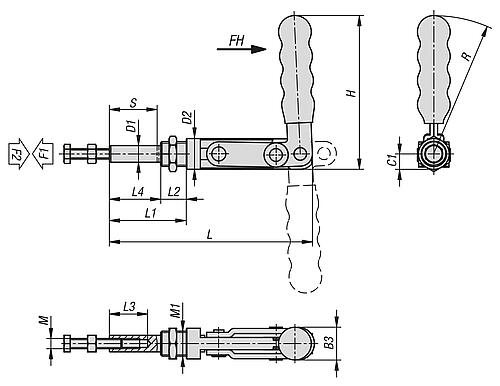 SCHUBSTANGENSPANNER STANDARD, OHNE KONSOLE, STAHL, KOMP:KUNSTSTOFF ROT, F2=7500 – Bild 2