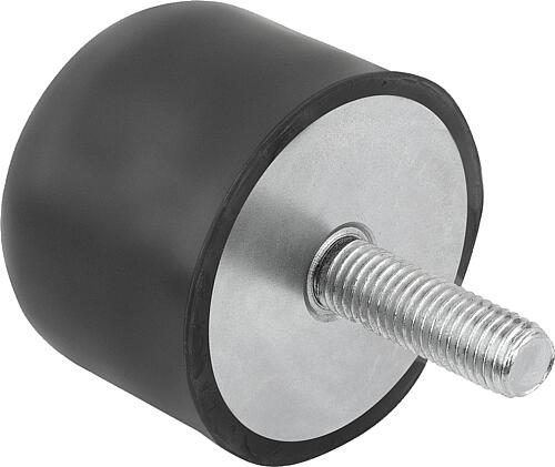 GUMMIPUFFER BALLIG AUSSENGEWINDEM20, D=200, H=160 STAHL, KOMP:ELAST. NATURKAUTSCHUK SHORE 70A,