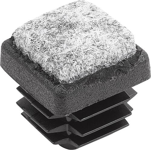 STOPFEN MIT FILZGLEITFLÄCHE, FORM:B QUADRATISCH, A=30 POLYETHYLEN SCHWARZ, FÜR QUADRATISCHE ROHRE