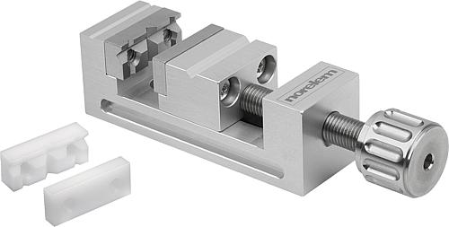 PRÄZISIONSSCHRAUBSTOCK, MINIATURBAUFORM, FORM:B, B=25, L=75, H=25, S=23, ALUMINIUM MATT UND
