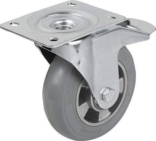 LENKROLLE MIT FESTSTELLSYS STOP-FIX, D=150, B=50, GUMMI, MIT WEICHGUMMIREIFEN, KOMP:STAHL