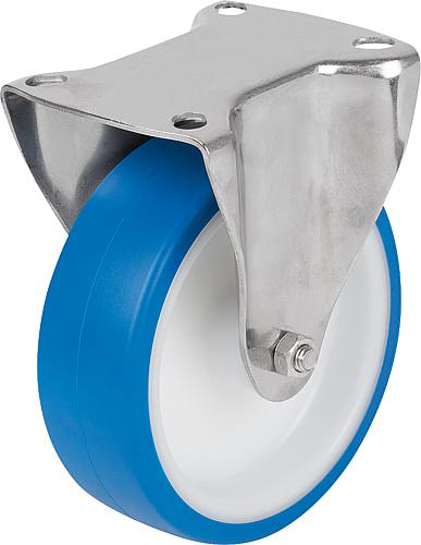 BOCKROLLE OHNE FESTSTELLSYSTEM, D=200, B=50, THERMOPLAST 1.4301, FÜR HYGIENEBEREICH, KOMP:EDELSTAHL