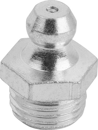 KEGELSCHMIERNIPPEL DIN71412, FORM:A GERADE M. 6-KANT, M10X1, L=16, STAHL GEHÄRTET UND VERZINKT