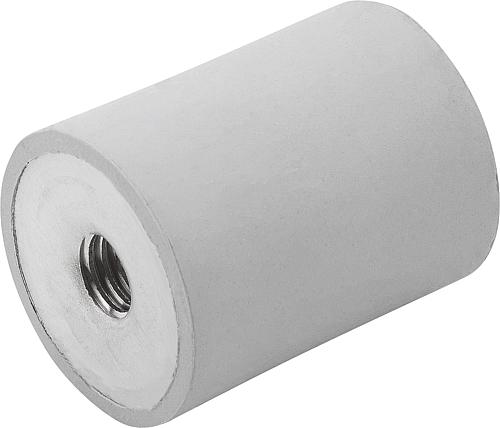 GUMMIPUFFER TYP E INNENGEWINDE M10, D=60, H=50, EDELSTAHL 1.4401, KOMP:ELAST. NATURKAUTSCHUK SHORE