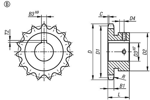 KETTENRAD EINFACH, 5/8X3/8, N=10, FORM:B STAHL, EINBAUFERTIG, ISO=10B-1 – Bild 2
