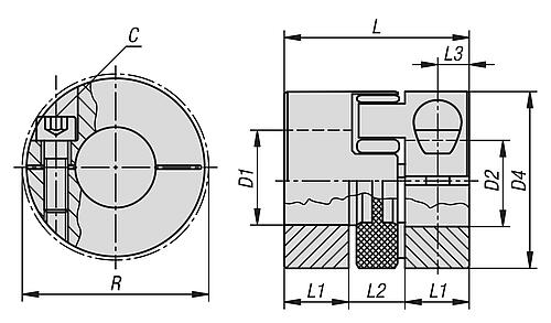 ELASTOMER-KLAUENKUPPLUNG MIT RADIALER KLEMMNABE GR.9, D1=6, D2=9, L=24, ALUMINIUM, – Bild 2