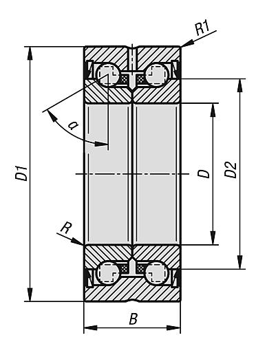 AXIAL-SCHRÄGKUGELLAGER, DOPPELREIHIG, 2052-2RS, D=20-0,005, D1=52-0,01, STAHL GESCHLIFFEN, – Bild 2