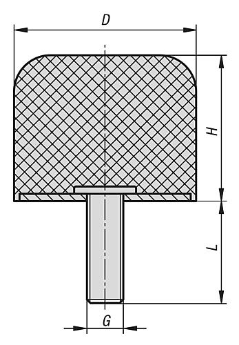 GUMMIPUFFER BALLIG AUSSENGEWINDEM20, D=200, H=160 STAHL, KOMP:ELAST. NATURKAUTSCHUK SHORE 70A, – Bild 2