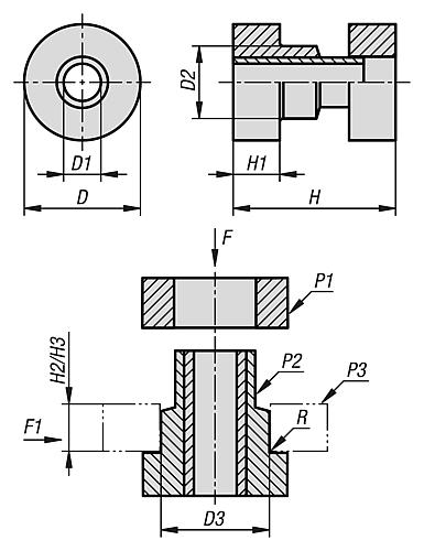SCHWINGUNGSDÄMPFER ZWEITEILIG, D=47,5, H=49,3, STAHL VERZINKT, KOMP:NEOPREN SHORE 55+5, SCHWARZ – Bild 2