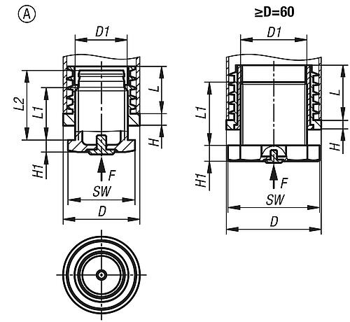 JUSTIERSTOPFEN MIT GLEITSCHUTZEINSATZ, FORM:A RUND, D=42, L1=31, POLYAMID SCHWARZ, FÜR RUNDROHRE – Bild 2