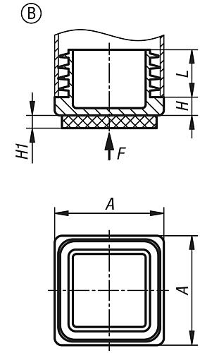 STOPFEN MIT FILZGLEITFLÄCHE, FORM:B QUADRATISCH, A=30 POLYETHYLEN SCHWARZ, FÜR QUADRATISCHE ROHRE – Bild 2