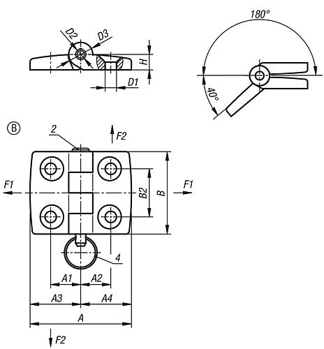 SCHARNIER FORM:B M.BOLZEN/KOPF U.SCHLÜSS.R 77X48, EDELSTAHL A4 1.4401 HOCHGLANZPOLIERT, – Bild 2