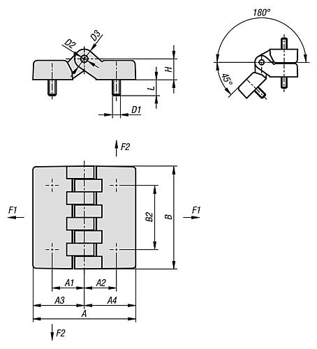 SCHARNIER MIT BEFESTIGUNGSSCHRAUBE 95X95, THERMOPLAST SCHWARZ, A1=31,5, A2=31,5, A3=47,5, A4=47,5 – Bild 2