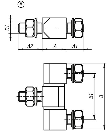 SCHARNIER ECKIG MIT BEFESTIGUNGSMUTTER, FORM:A, EDELSTAHL 1.4401, B=39, A=13, A1=10, A2=14 – Bild 2