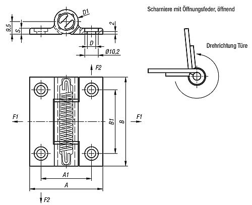 FEDERSCHARNIER FEDER ÖFFNEND A=55, B=67, ALUMINIUM SCHWARZ ELOXIERT – Bild 2