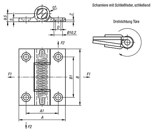 FEDERSCHARNIER FEDER SCHLIEßEND A=55, B=67, ALUMINIUM FARBLOS ELOXIERT – Bild 2