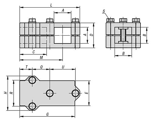 ROHRVERBINDER T-STÜCK ALUMINIUM, FÜR VIERKANTROHRE, KOMP:STAHL, A=40,4, B=40,4 – Bild 2