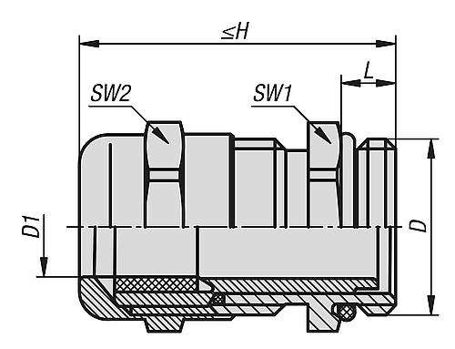 KABELVERSCHRAUBUNG MIT STANDARD GEWINDELÄNGE, D=M40X1,5, D1=19-27, L=8, EDELSTAHL – Bild 2