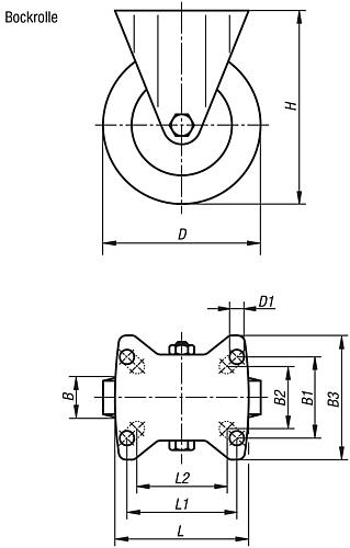 BOCKROLLE OHNE FESTSTELLSYSTEM, D=200, B=50, THERMOPLAST 1.4301, FÜR HYGIENEBEREICH, KOMP:EDELSTAHL – Bild 2